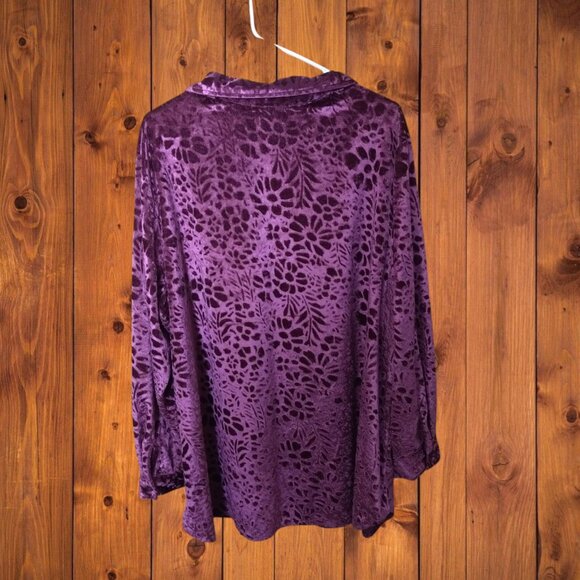 Collections Etc Women's XXL Long Sleeve Velvet Burnout Button Front Blouse VTG - Picture 5 of 5